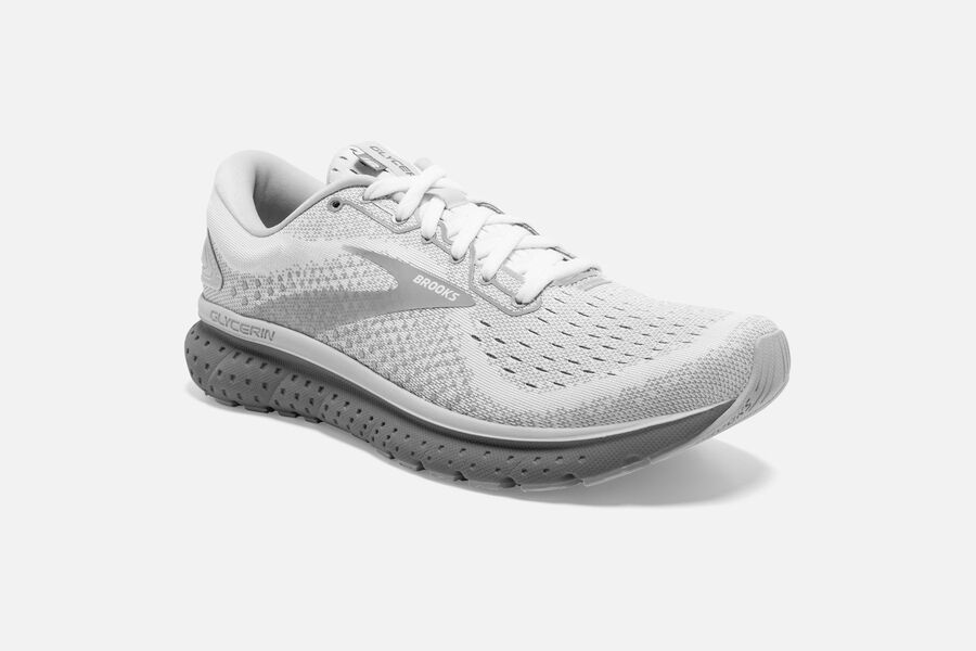 Brooks Glycerin 18 Road Running Shoes - Womens - White/Grey - CS6501924